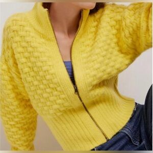 Maeve Anthropologie Yellow Buttercup Textured Alpaca Wool Blend Sweater Jacket L